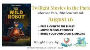 08/16: Atlantic Beach Twilight Movies in the Park- Wild Robot