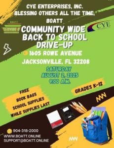 08/02: CYE Enterprises Inc. Community Wide Back to School Drive- Up