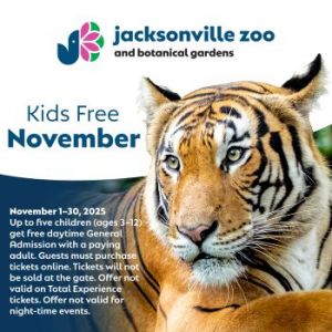 11/01-11/30: Jacksonville Zoo and Botanical Gardens Kids Free November